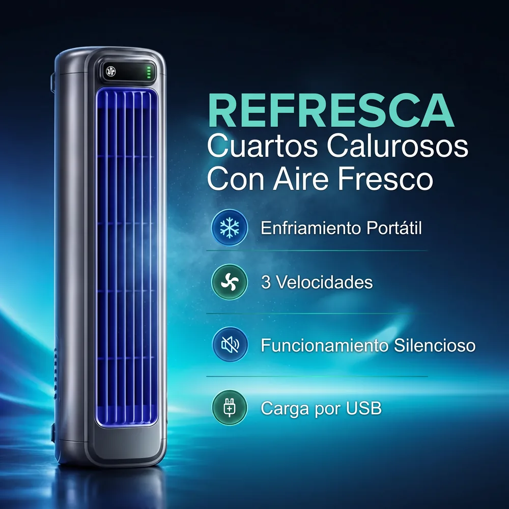 BrisaFría: enfriamiento portátil, 3 velocidades, silencioso y carga por USB